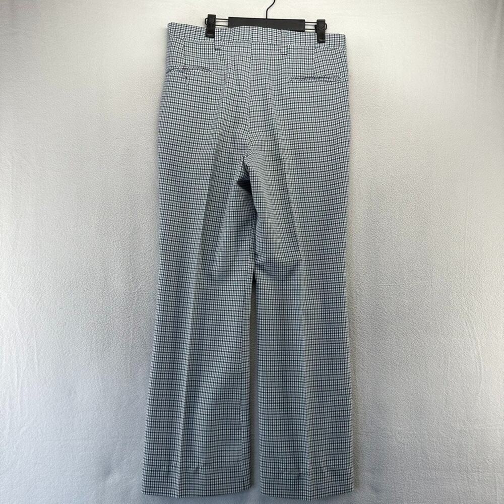 Vintage 70s Slacks Men's 33x31 Blue White Houndstooth Flared Wide leg Rockabilly - Picture 8 of 10